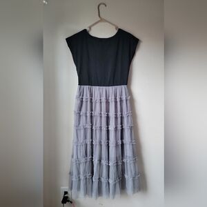 Chic Black and Gray Layered Midi Dress